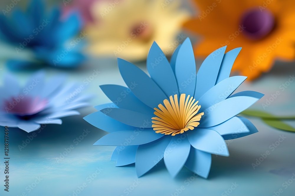 Obraz premium Colorful Paper Flowers Arrange on a Gray Background