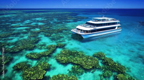 Fototapeta Naklejka Na Ścianę i Meble -  Tourist Catamaran Above Vibrant Coral Reef
