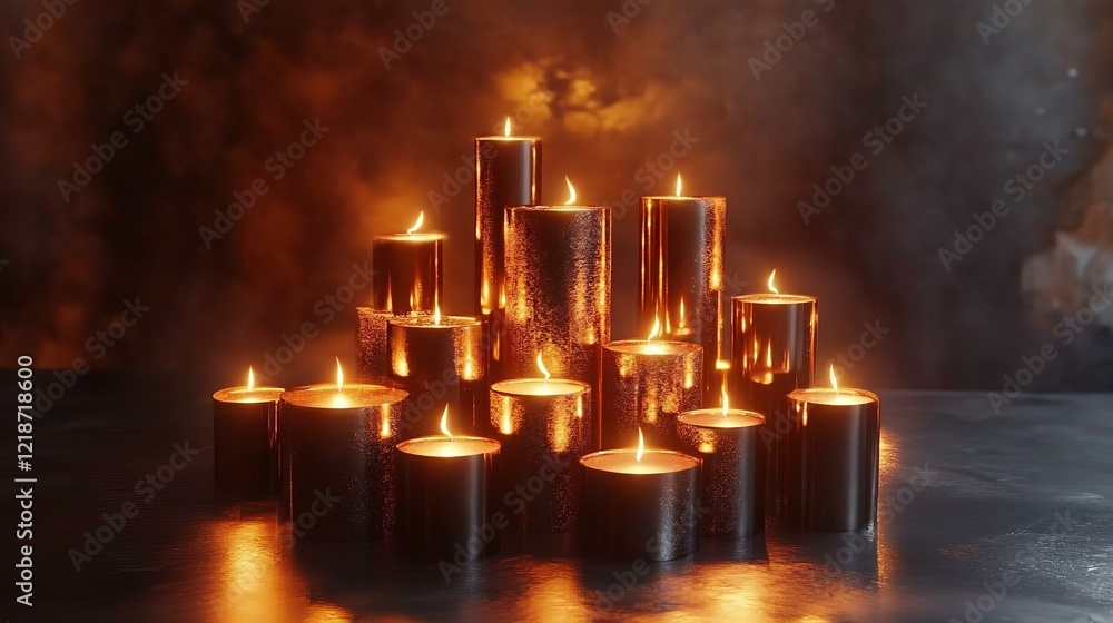 Warm glow of lit candles in a dark room creating a cozy atmosphere Warm glow of lit candles in a dark room creating a cozy atmosphere