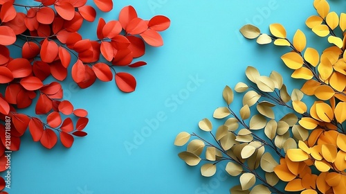 Wallpaper Mural Colorful seasonal foliage on blue background: red orange yellow and green leaves Torontodigital.ca