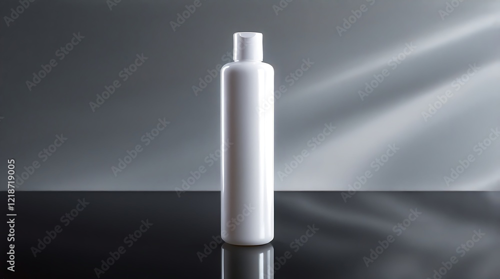 Fototapeta premium Elegant White Bottle Product Mockup on Reflective Surface