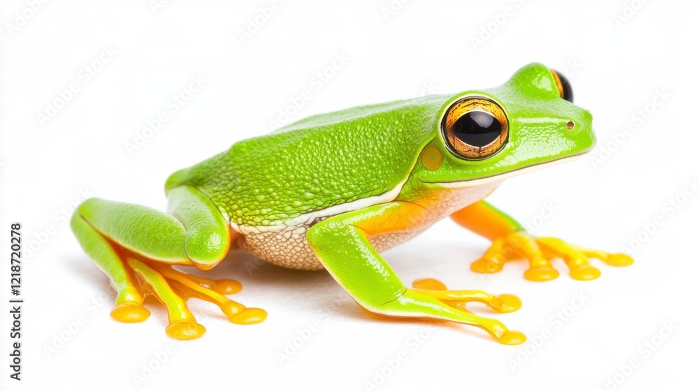 Fototapeta premium Vibrant Green Frog On White Background