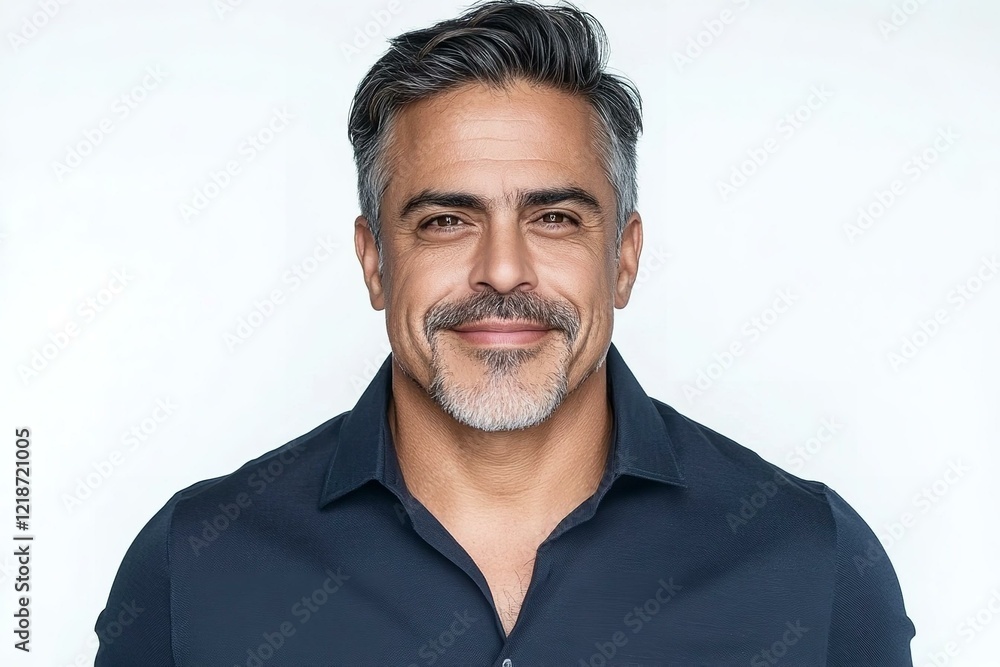 Obraz premium Closeup face headshot portrait of middle age mature adult man. Freelancer entrepreneur isolated on white background.