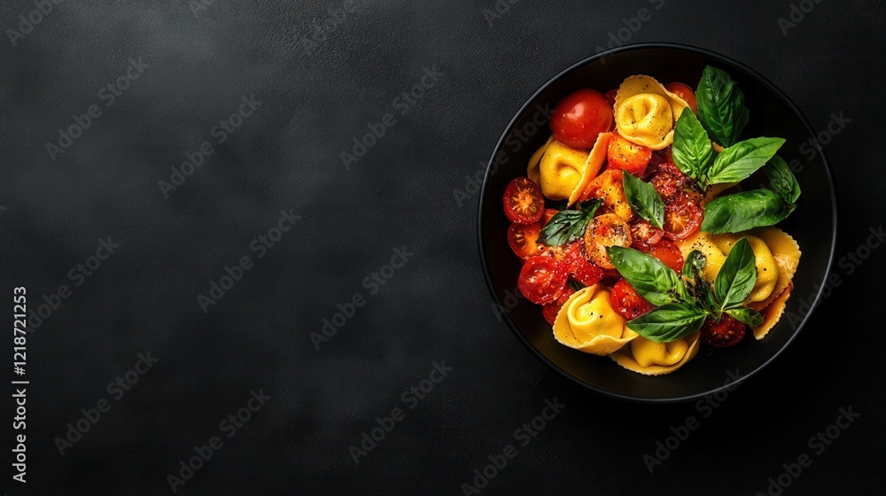 Italian tortellini salad with tomatoes fresh basil