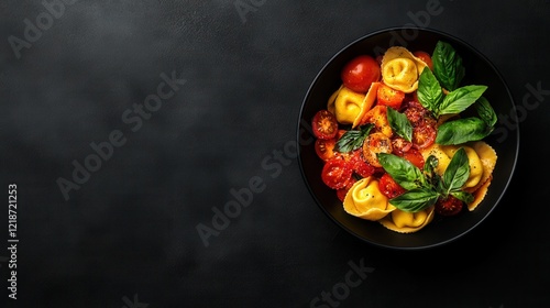 Italian tortellini salad with tomatoes fresh basil