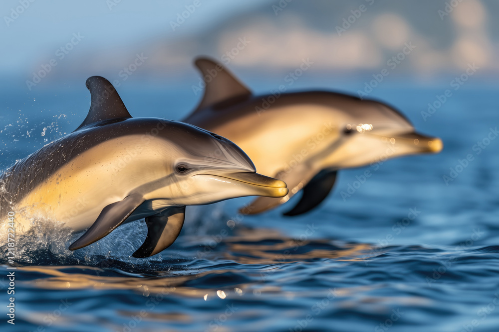 Fototapeta premium Dolphins jumping out of the water, close-up