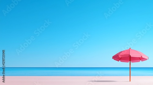 Pink Beach Umbrella Under a Vivid Blue Summer Sky