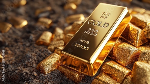Gold bar display jewelry market product photography luxury environment close-up view wealth concept