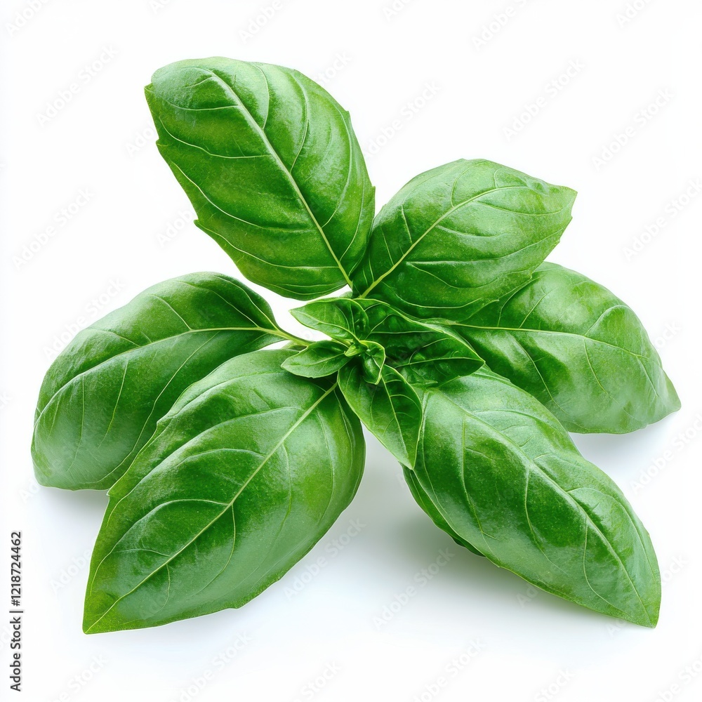 Fototapeta premium Macro shot of fresh basil leaves natural setting food vibrant green color close-up perspective