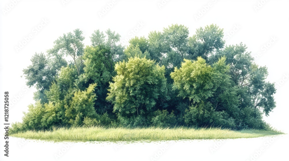 Fototapeta premium Lush Green Forest Grove with Dense Foliage and Grassy Ground