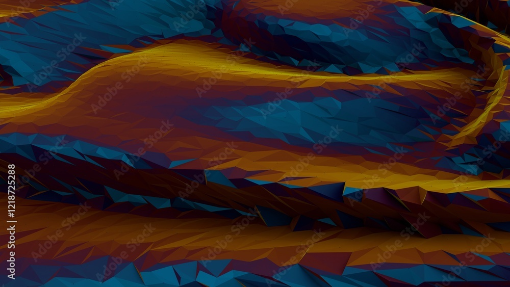 Abstract Low-Poly Terrain with Warm and Cool Tones Abstract Low-Poly Terrain with Warm and Cool Tones