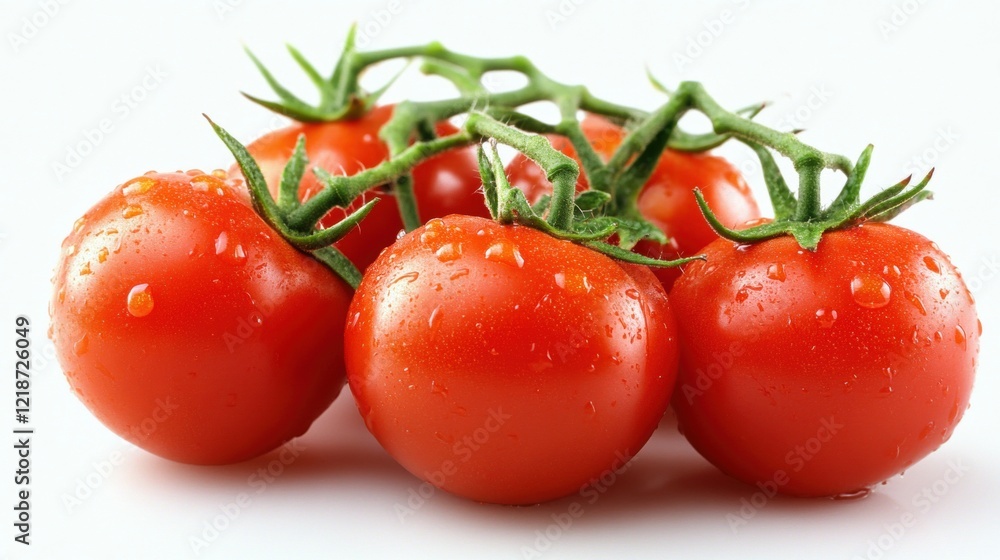 Fresh Red Tomatoes with Water Droplets on White Background Fresh Red Tomatoes with Water Droplets on White Background