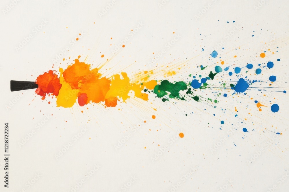 Fototapeta premium Colorful paint splashes creating rainbow effect on white background