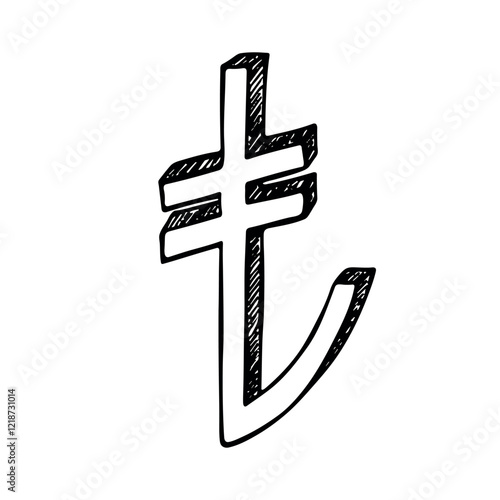 Hand drawn turkish lira currency symbol. Brush stroke doodle. Single element for design