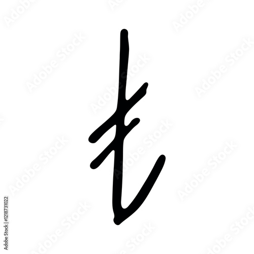 Hand drawn turkish lira currency symbol. Brush stroke doodle. Single element for design