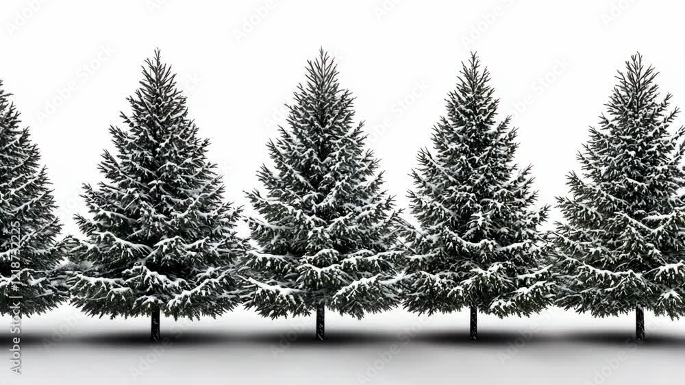 Snow-covered evergreen trees standing tall in a winter landscape at dawn Snow-covered evergreen trees standing tall in a winter landscape at dawn