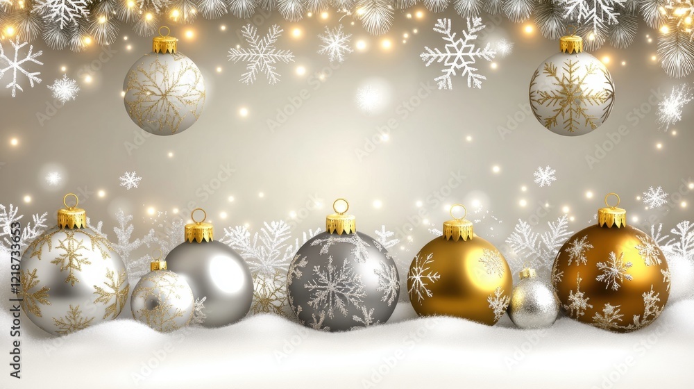 Festive Holiday Ornaments with Snowflakes and Twinkling Lights Festive Holiday Ornaments with Snowflakes and Twinkling Lights