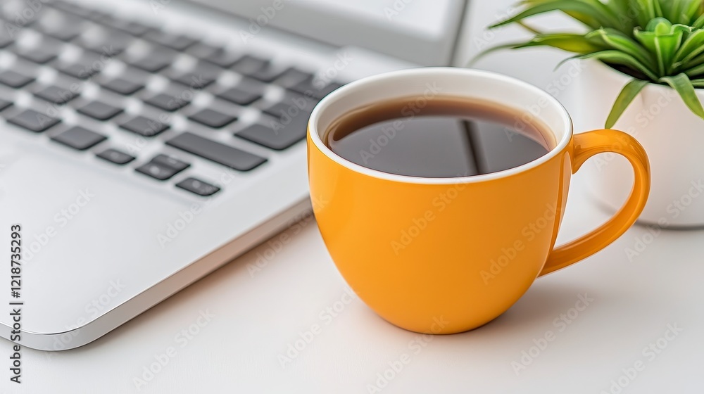 Warm Coffee and Laptop A Productive Workspace Warm Coffee and Laptop A Productive Workspace