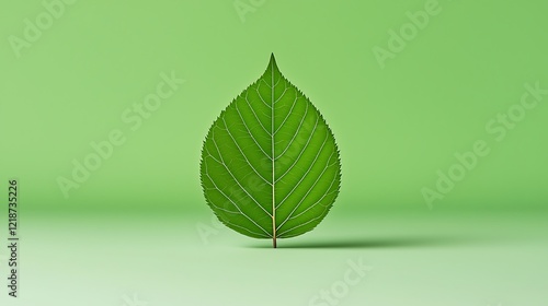 Single Green Leaf on a Light Green Background
