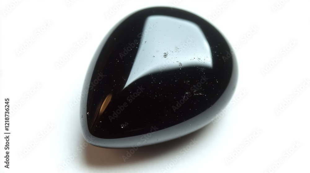 Lustrous Black Obsidian Teardrop Gemstone on White Background Lustrous Black Obsidian Teardrop Gemstone on White Background