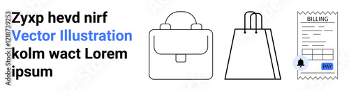 Business briefcase, shopping bag, billing receipt, and placeholder text. Ideal for e-commerce, business presentations, finance apps, marketing materials, retail stores shopping carts online