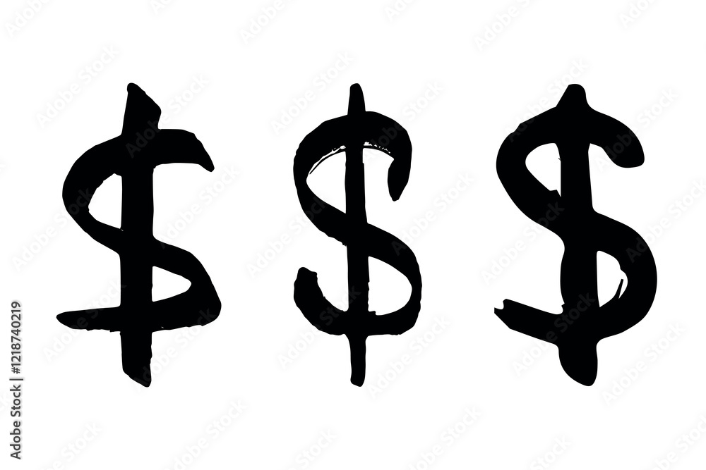 Hand drawn dollar currency symbol set Brush stroke doodle Single element for design Hand drawn dollar currency symbol set Brush stroke doodle Single element for design