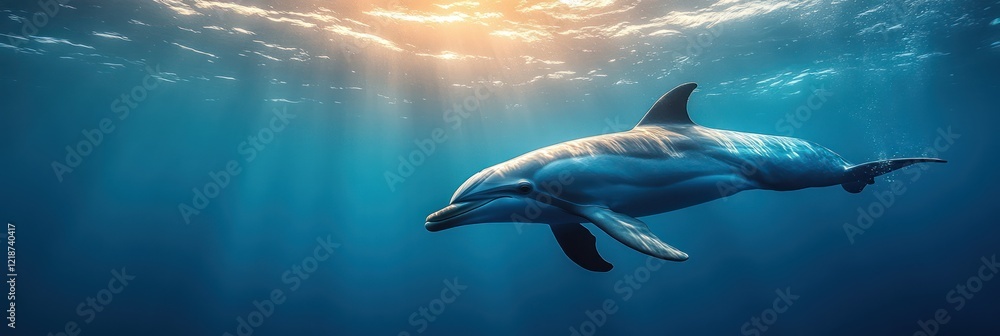 Obraz premium Majestic Dolphin Underwater in Sunlit Ocean Depths