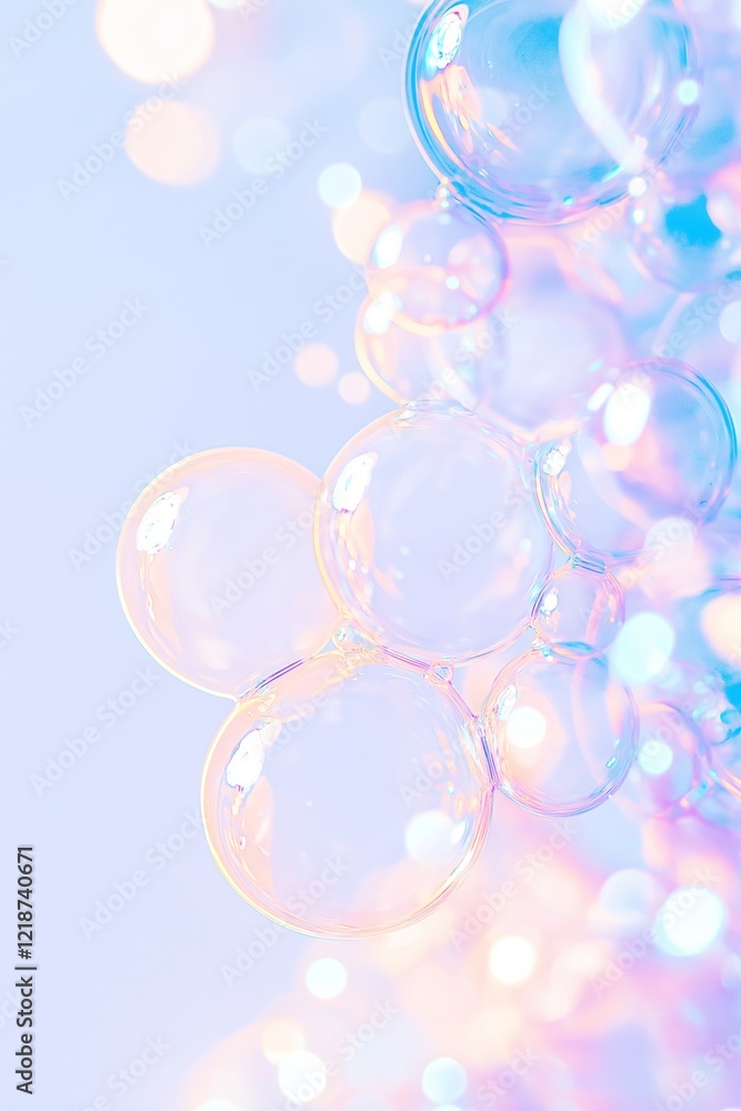 Soap bubbles with rainbow iridescent reflections on pastel background. Spring cleaning concept. Soap bubbles with rainbow iridescent reflections on pastel background. Spring cleaning concept.