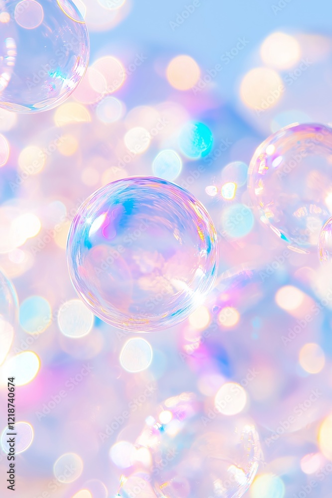 Soap bubbles with rainbow iridescent reflections on pastel background. Spring cleaning concept. Soap bubbles with rainbow iridescent reflections on pastel background. Spring cleaning concept.