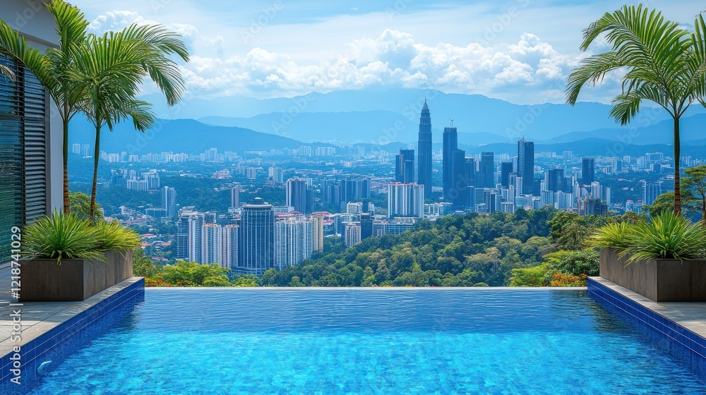 Fototapeta premium Rooftop infinity pool overlooking Kuala Lumpur city
