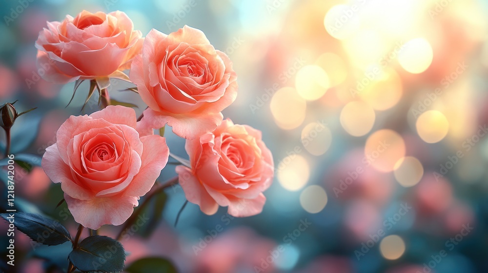 Peach roses garden sunset bokeh greeting card Peach roses garden sunset bokeh greeting card