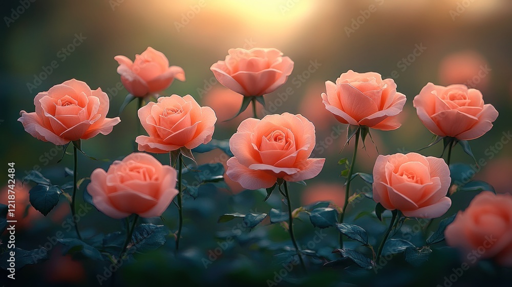 Obraz premium Peach roses sunset garden bloom romance
