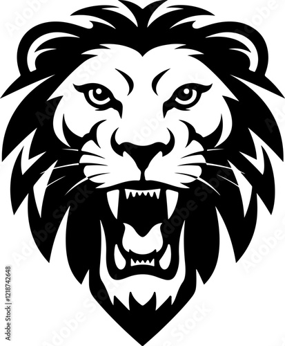 Illustration of a head of lion. Lion head mascot. Design element for logo, label, sign, poster, card. Vector illustration