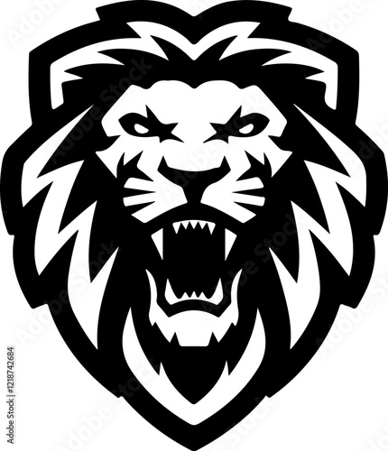 Illustration of a head of lion. Lion head mascot. Design element for logo, label, sign, poster, card. Vector illustration