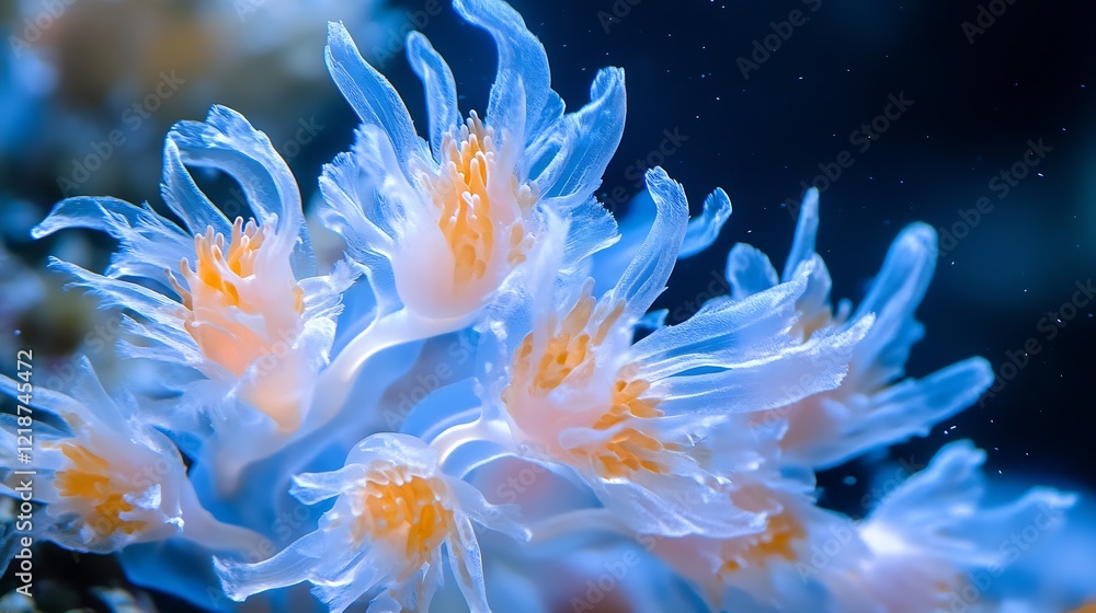 Delicate White and Yellow Coral Polyps in Ocean Water Displaying Motion and Texture : Generative AI Delicate White and Yellow Coral Polyps in Ocean Water Displaying Motion and Texture : Generative AI