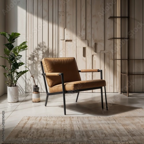 A sleek cantilever chair with a metal frame and leather or fabric seat, offering a modern and lightweight appearance. photo