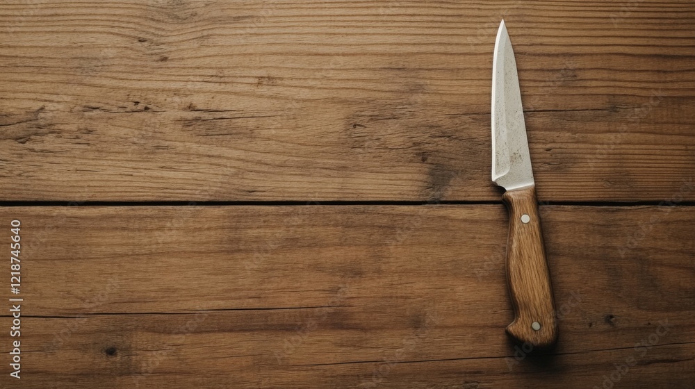Paring knife on rustic wooden surface. Paring knife on rustic wooden surface.
