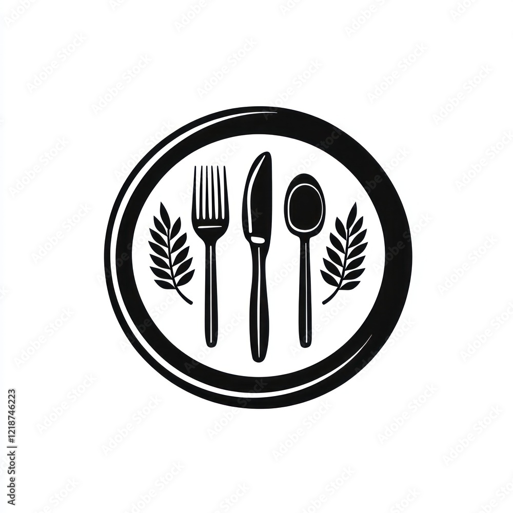 Cutlery with wheat in a circle for restaurant, menu design and decoration use Cutlery with wheat in a circle for restaurant, menu design and decoration use