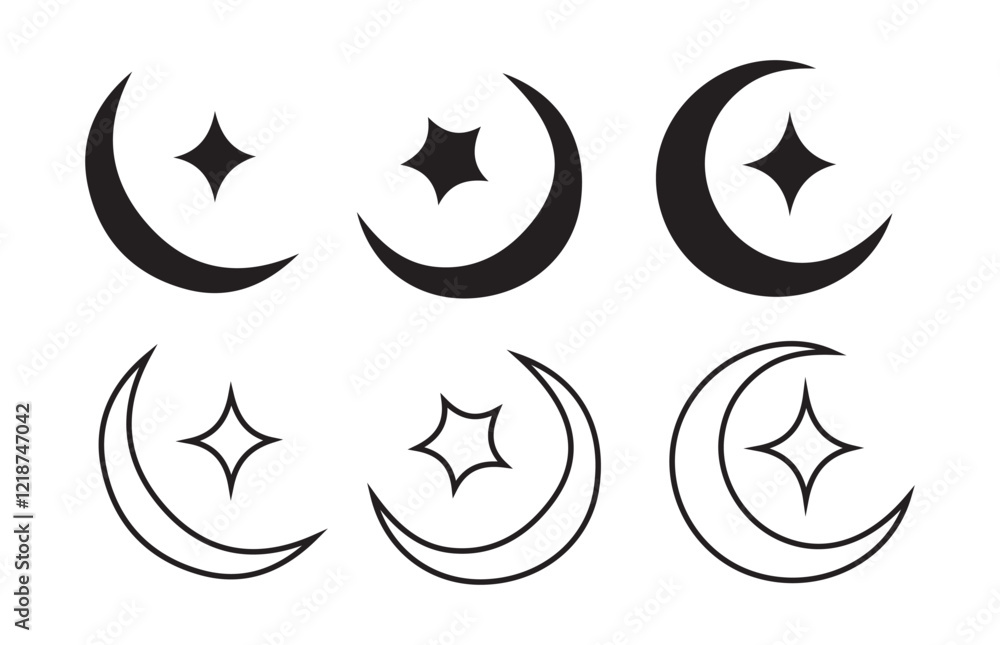 Crescent vector icon.Crescent moon icon collection features varied crescent designs with stars.crescent symbol vector eps 10 Crescent vector icon.Crescent moon icon collection features varied crescent designs with stars.crescent symbol vector eps 10