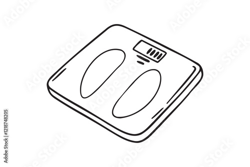 weight scale for dieting and health, weight measure device doodle hand drawn icon. Outline drawing weight scale line clipart symbol
