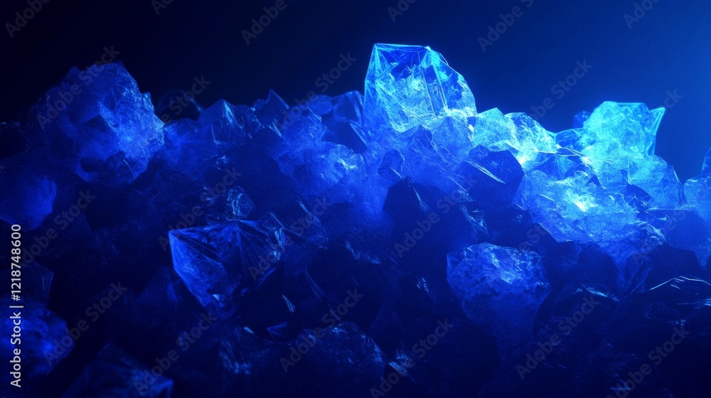 Fototapeta premium Abstract futuristic digital technology concept with polygonal molecules and geometric shapes on dark blue background, representing innovation, connectivity, and scientific advancements