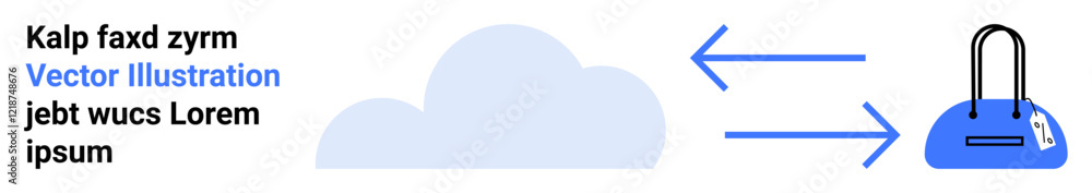 Cloud icon, arrows indicating data transfer, handbag icon. Ideal for cloud storage, data protection, online security, information transfer, digital storage, internet safety network communication Cloud icon, arrows indicating data transfer, handbag icon. Ideal for cloud storage, data protection, online security, information transfer, digital storage, internet safety network communication