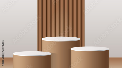 Brown and white Stage Pedestal Podium with Trapezoid Background for Product Mockups, Background, Banners, and Displays. Vector.
