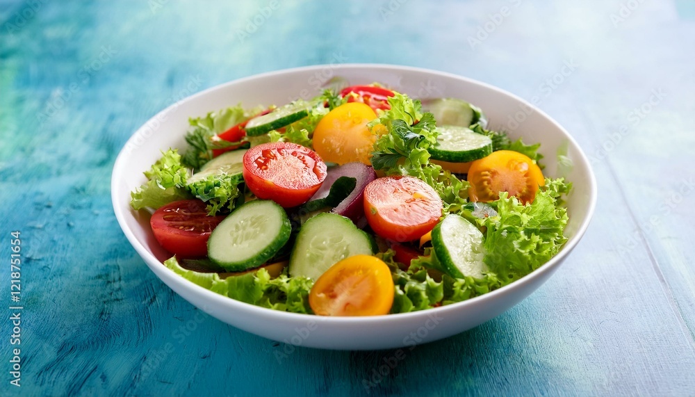 refreshing and vibrant summer salad with colorful tomatoes cucumbers and lettuce in a white bowl refreshing and vibrant summer salad with colorful tomatoes cucumbers and lettuce in a white bowl
