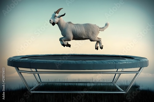 Goat doing tricks on a trampoline