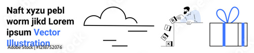 Business team considering potential risks, alongside cloud computing and gift packaging representation. Ideal for business strategy, cloud services, risk management, e-commerce, market analysis