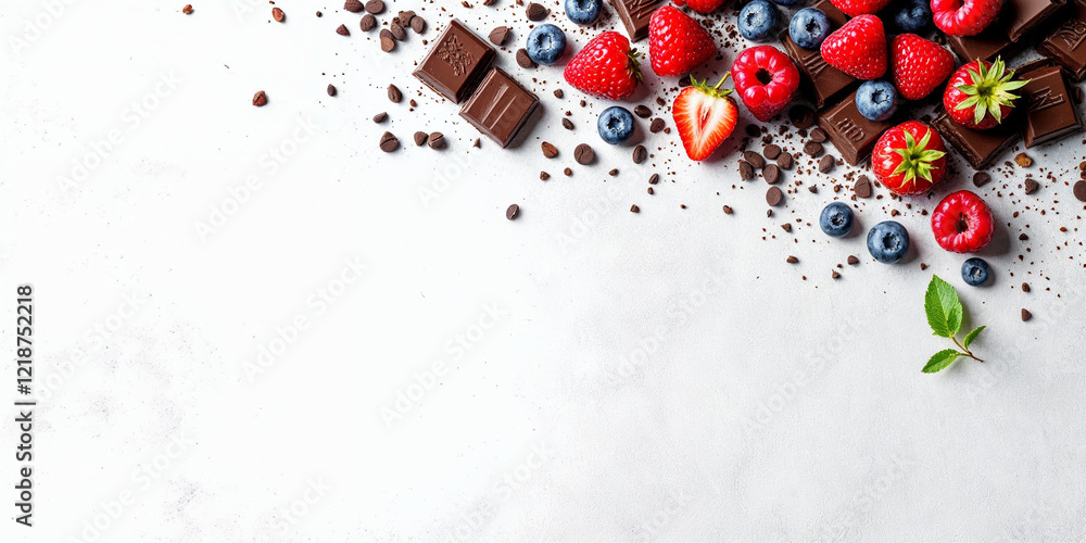 Concept photo of chocolate and berries with space for text Concept photo of chocolate and berries with space for text