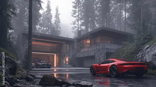 Wallpaper Mural Modern House Garage Forest Setting Luxury Cars Torontodigital.ca