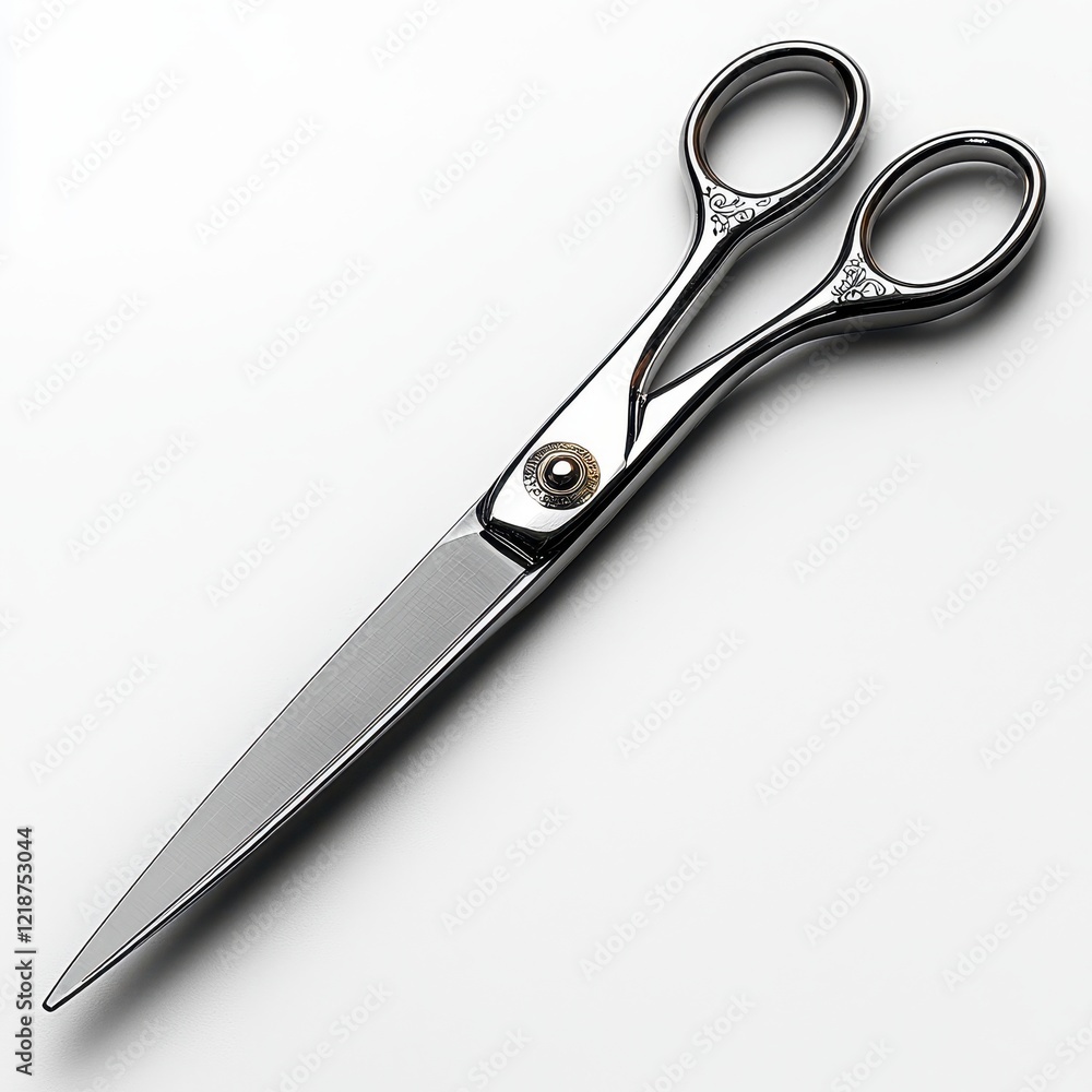 Fototapeta premium Elegant stainless steel scissors on white background for crafting and sewing