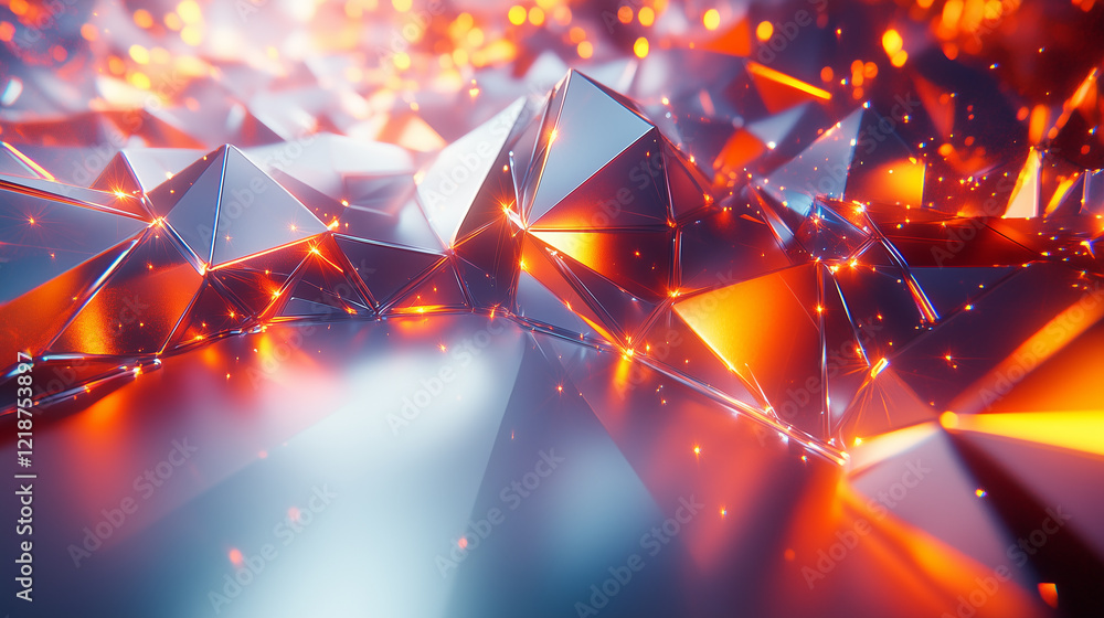 Abstract Metallic Crystals Glowing with Fiery Orange and Red Light Abstract Metallic Crystals Glowing with Fiery Orange and Red Light